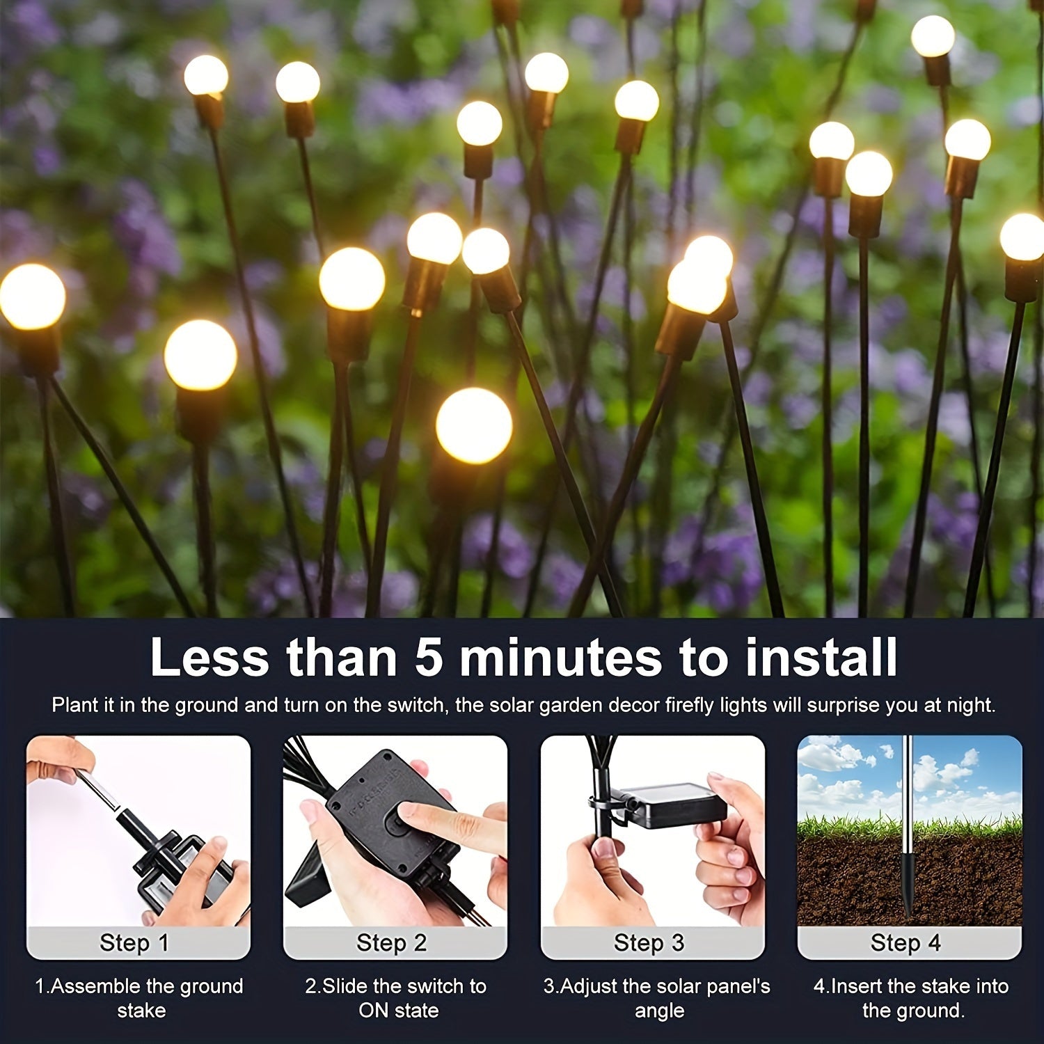 6/8/10 Solar Lawn Lamps Wind-Driven LED Firefly Garden Decor