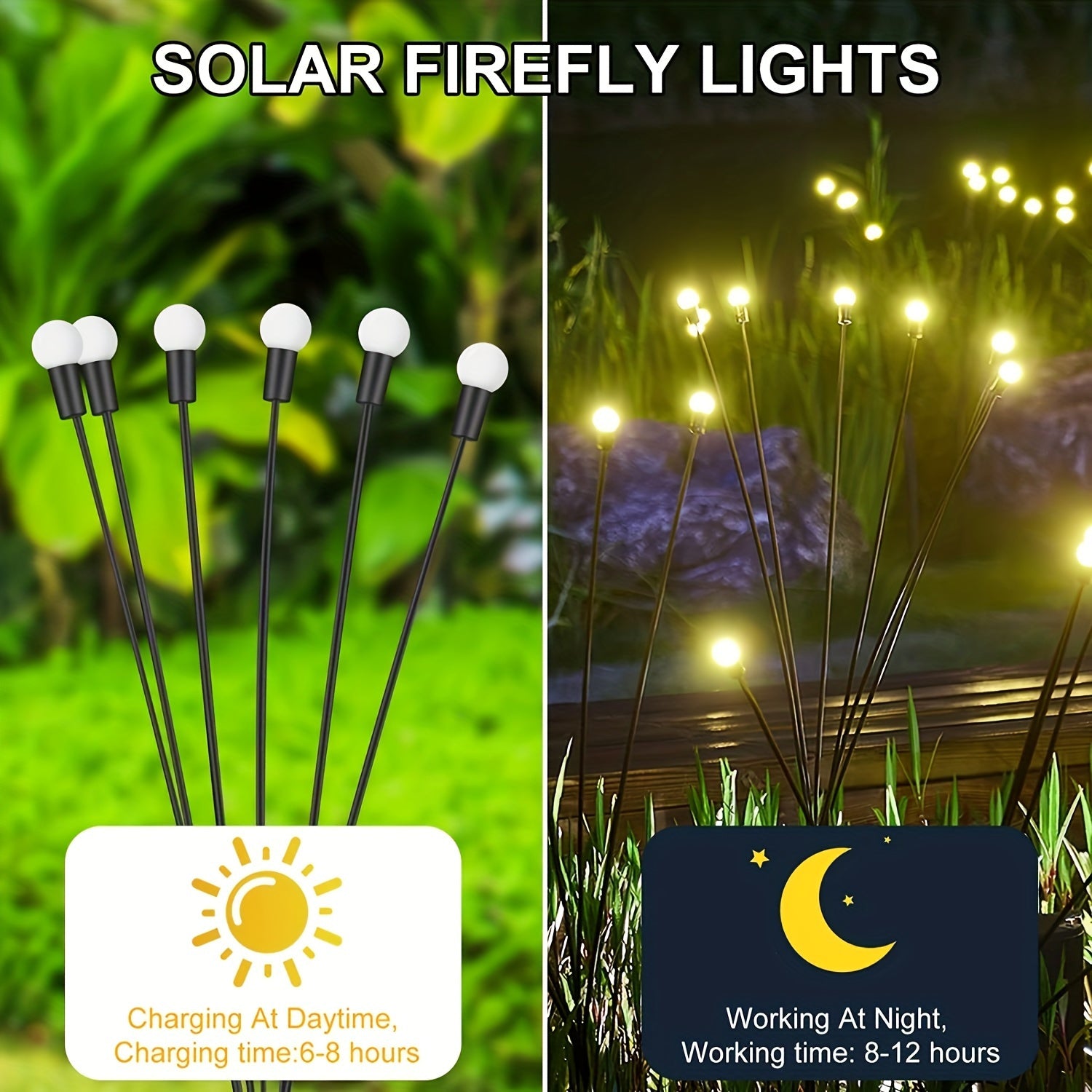 6/8/10 Solar Lawn Lamps Wind-Driven LED Firefly Garden Decor
