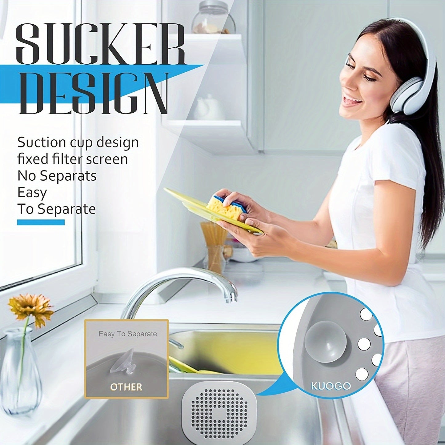 3/5 Pack Silicone Sink and Shower Drain Filters for Kitchen Bathroom