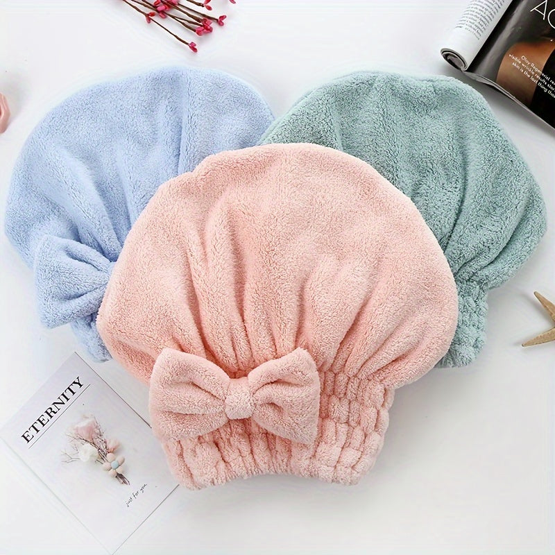 Hair Drying Towel Cap Absorbent Coral Fleece Shower Bow for Post-Bath Hair Drying