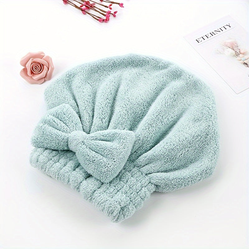 Hair Drying Towel Cap Absorbent Coral Fleece Shower Bow for Post-Bath Hair Drying