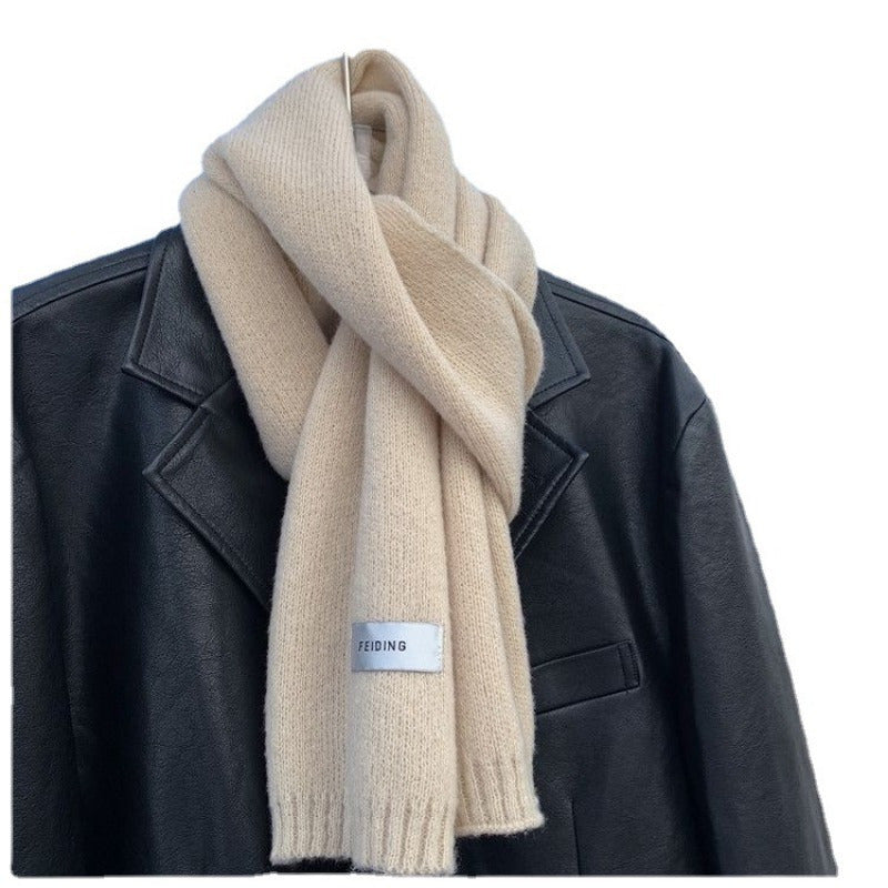 Men's Knit Wool Scarf Thick Warm Solid Color Autumn Winter Fashion