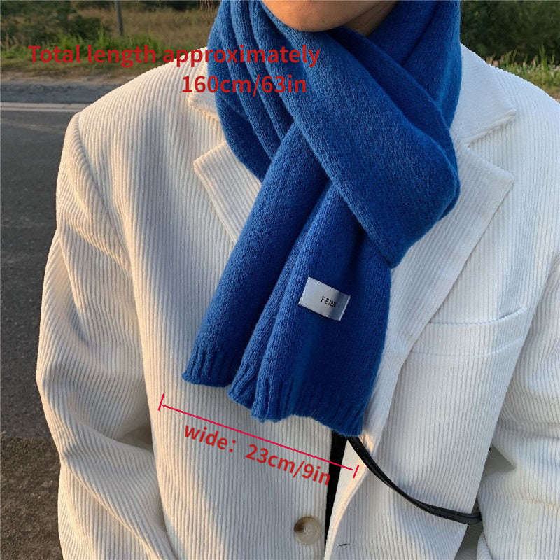 Men's Knit Wool Scarf Thick Warm Solid Color Autumn Winter Fashion