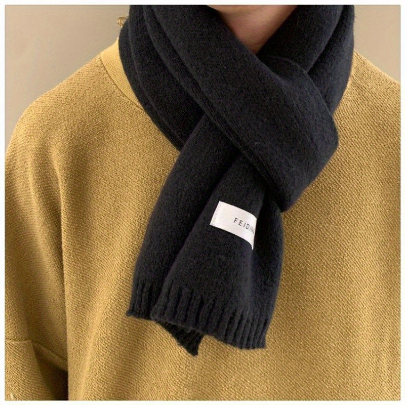 Men's Knit Wool Scarf Thick Warm Solid Color Autumn Winter Fashion