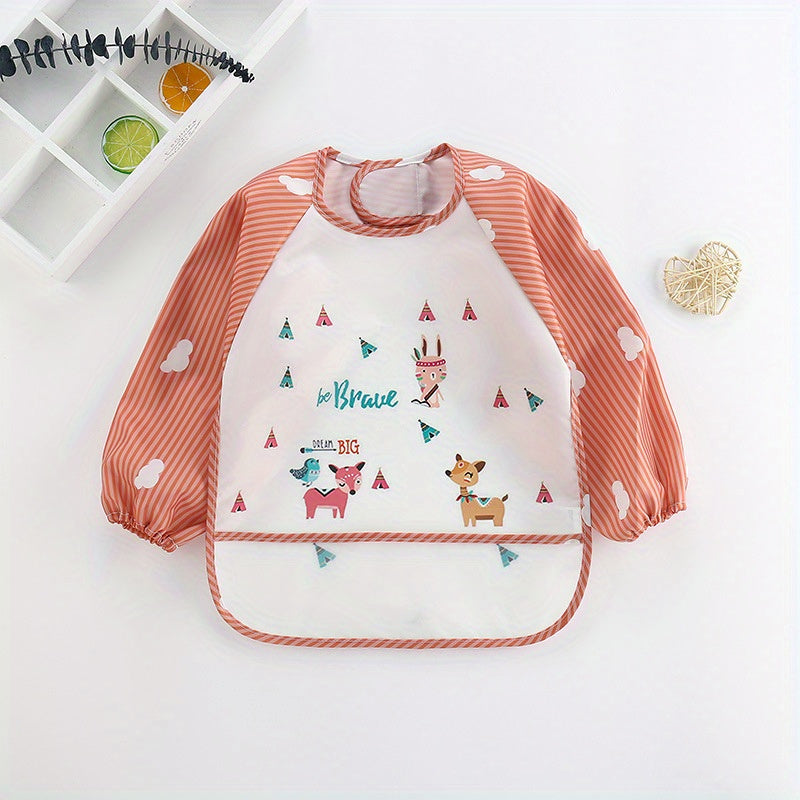 Waterproof Cartoon-Print Long-Sleeved Feeding Bib for Babies and Toddlers