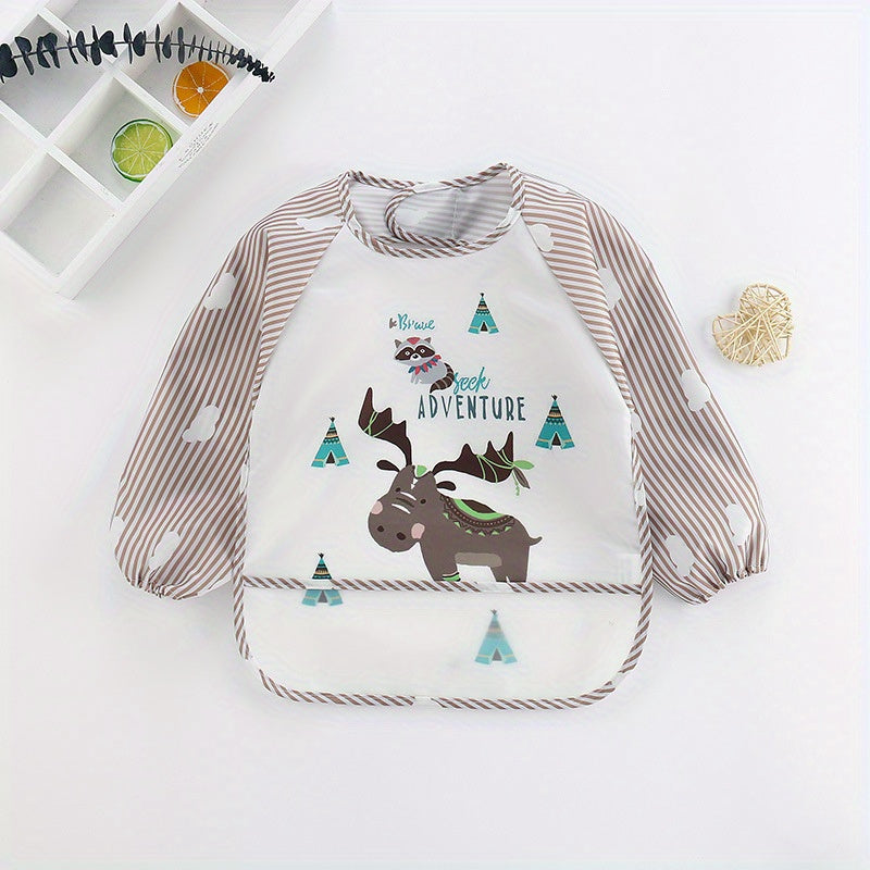 Waterproof Cartoon-Print Long-Sleeved Feeding Bib for Babies and Toddlers