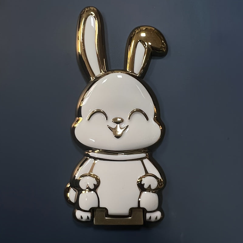 Waterproof Foldable ABS Phone Stand with Adjustable Cartoon Bunny Design for Smartphones and Tablets