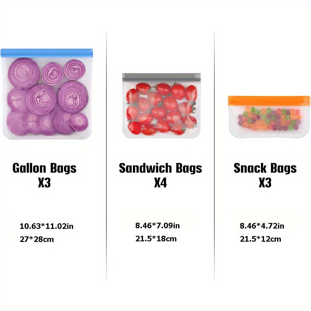 1 набор из 10 многоразовых силиконовых пакетов для хранения продуктов, герметичные контейнеры, которые стоят сами по себе, пакеты для сэндвичей без BPA, нетоксичные, безопасные для посудомоечной машины и морозильника, необходимые кухонные аксессуары
