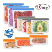 1 набор из 10 многоразовых силиконовых пакетов для хранения продуктов, герметичные контейнеры, которые стоят сами по себе, пакеты для сэндвичей без BPA, нетоксичные, безопасные для посудомоечной машины и морозильника, необходимые кухонные аксессуары