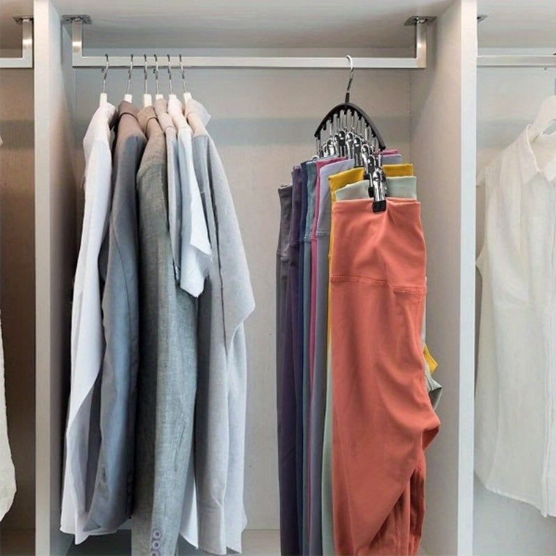 10 ta kiyim qog'ozchasi bilan zanglamaydigan po'latdan yasalgan shim osgich, yotoqxona yoki balkon uchun kiyim saqlashda joyni tejaydigan shkaf tashkilotchisi, kiyim quritish uchun ko'p funksiyali shkaf tokchasi.