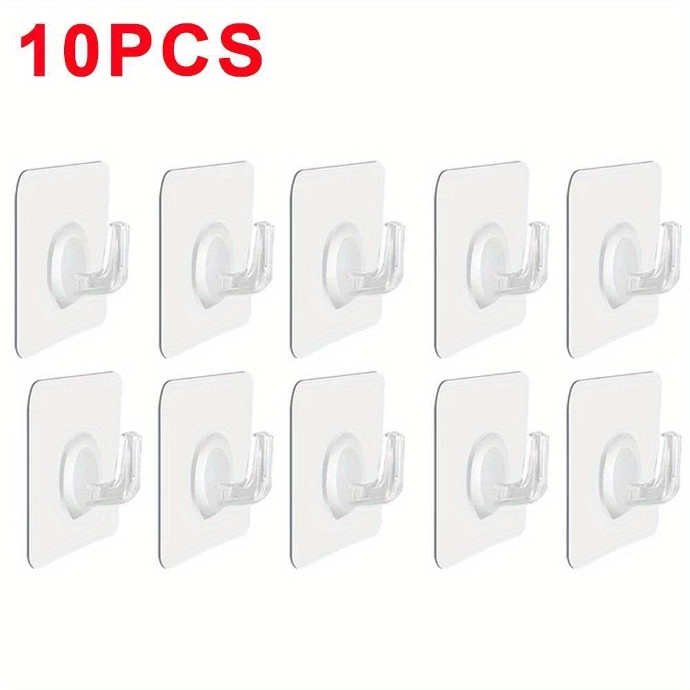 10/1 Pack Transparent Self-Adhesive Wall Hooks for Heavy Load Kitchen Bathroom Storage