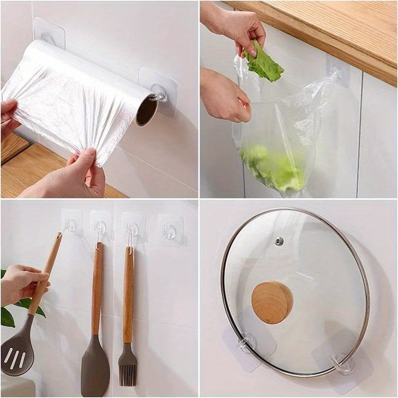 10/1 Pack Transparent Self-Adhesive Wall Hooks for Heavy Load Kitchen Bathroom Storage