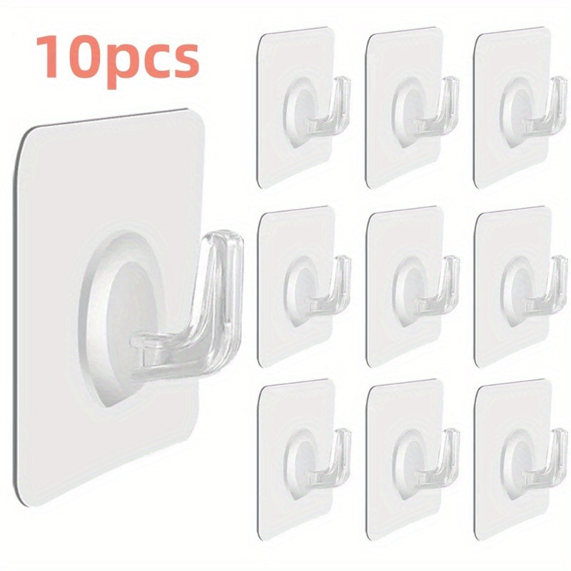 10/1 Pack Transparent Self-Adhesive Wall Hooks for Heavy Load Kitchen Bathroom Storage