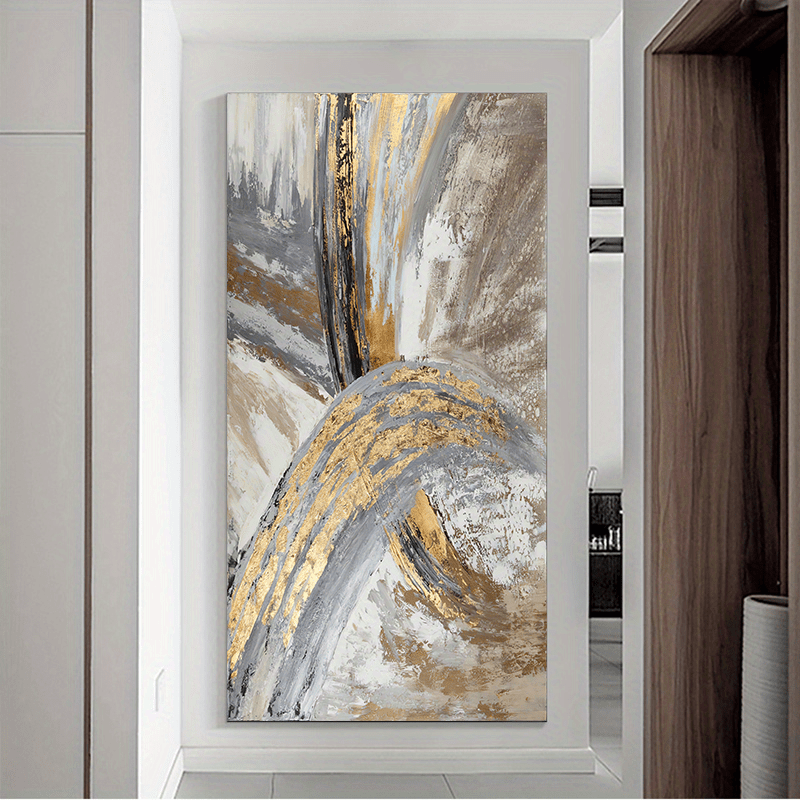 Abstract wall painting in gold for living room decor, vintage posters and prints on canvas without frame.