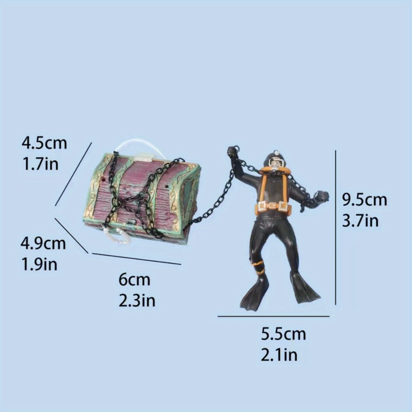 Aquarium Treasure Chest Diver Ornament with Air Bubbler Fish Tank Decor
