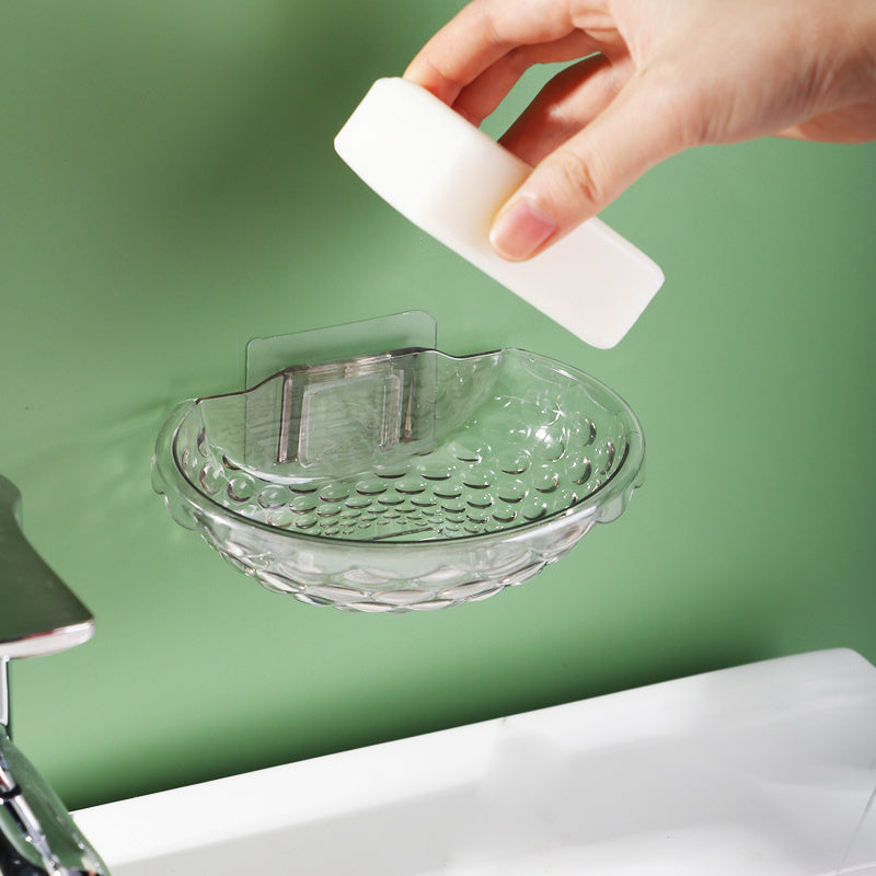 Oval Soap Dish with Drainage Wall-Mountable Clear Gray Plastic