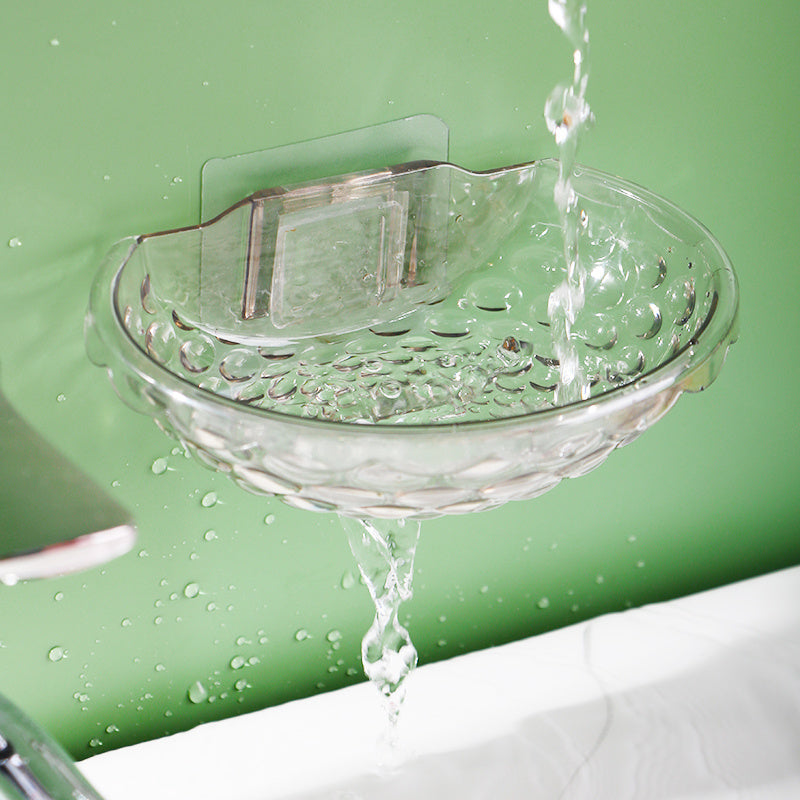 Oval Soap Dish with Drainage Wall-Mountable Clear Gray Plastic