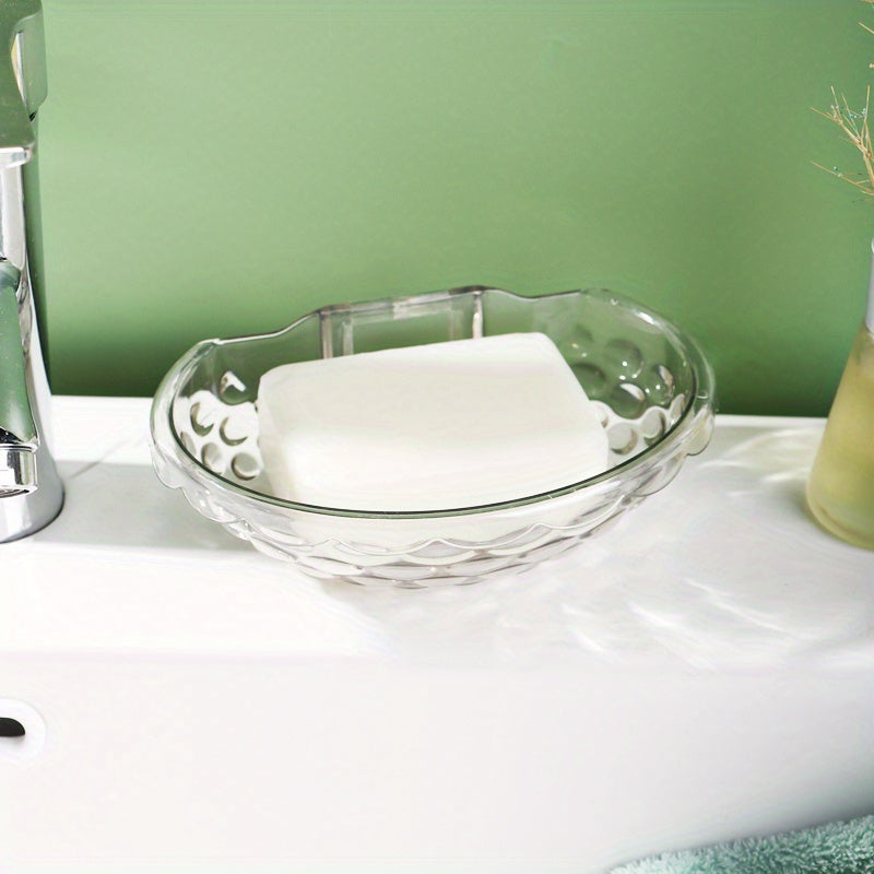 Oval Soap Dish with Drainage Wall-Mountable Clear Gray Plastic