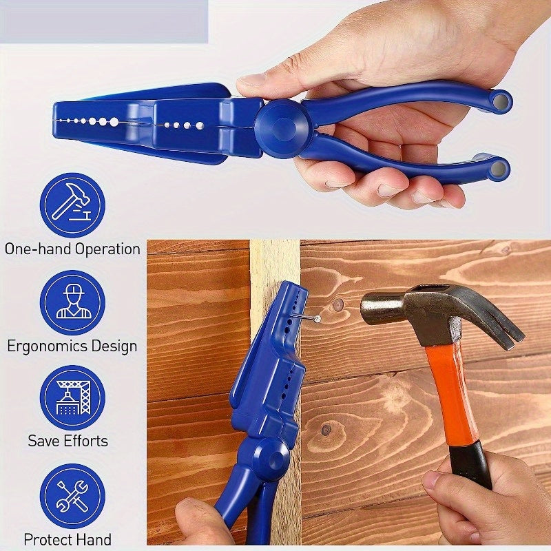 Unisex Plastic Nail Holder Pliers for Safe Hammering Blue Portable