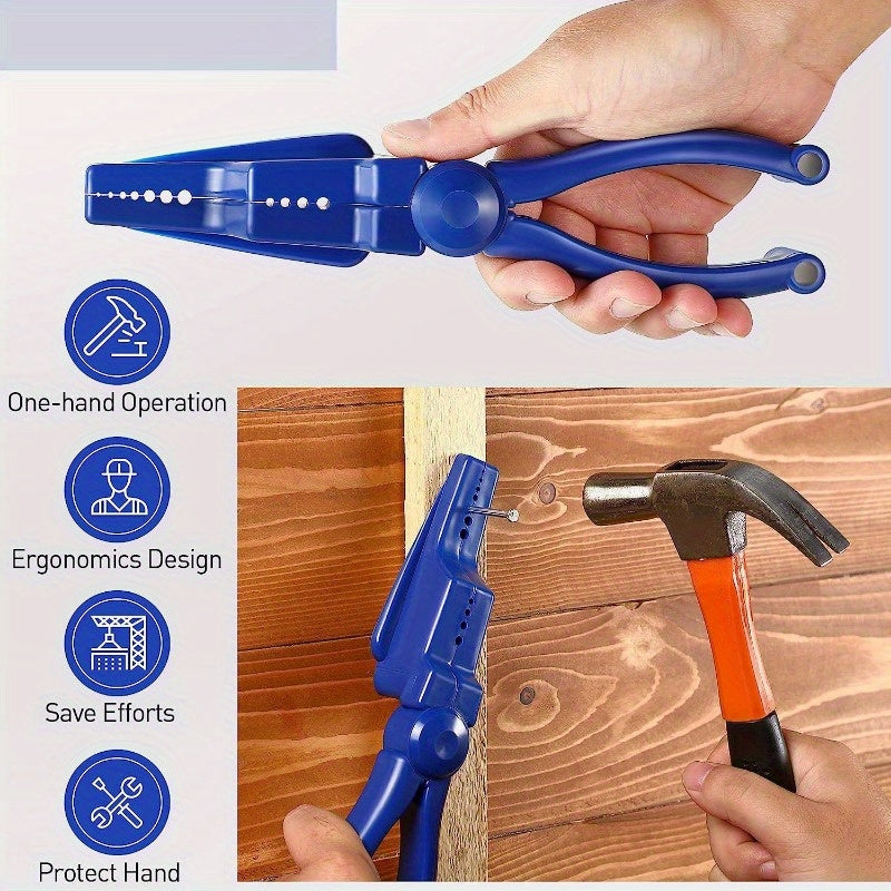 Unisex Plastic Nail Holder Pliers for Safe Hammering Blue Portable