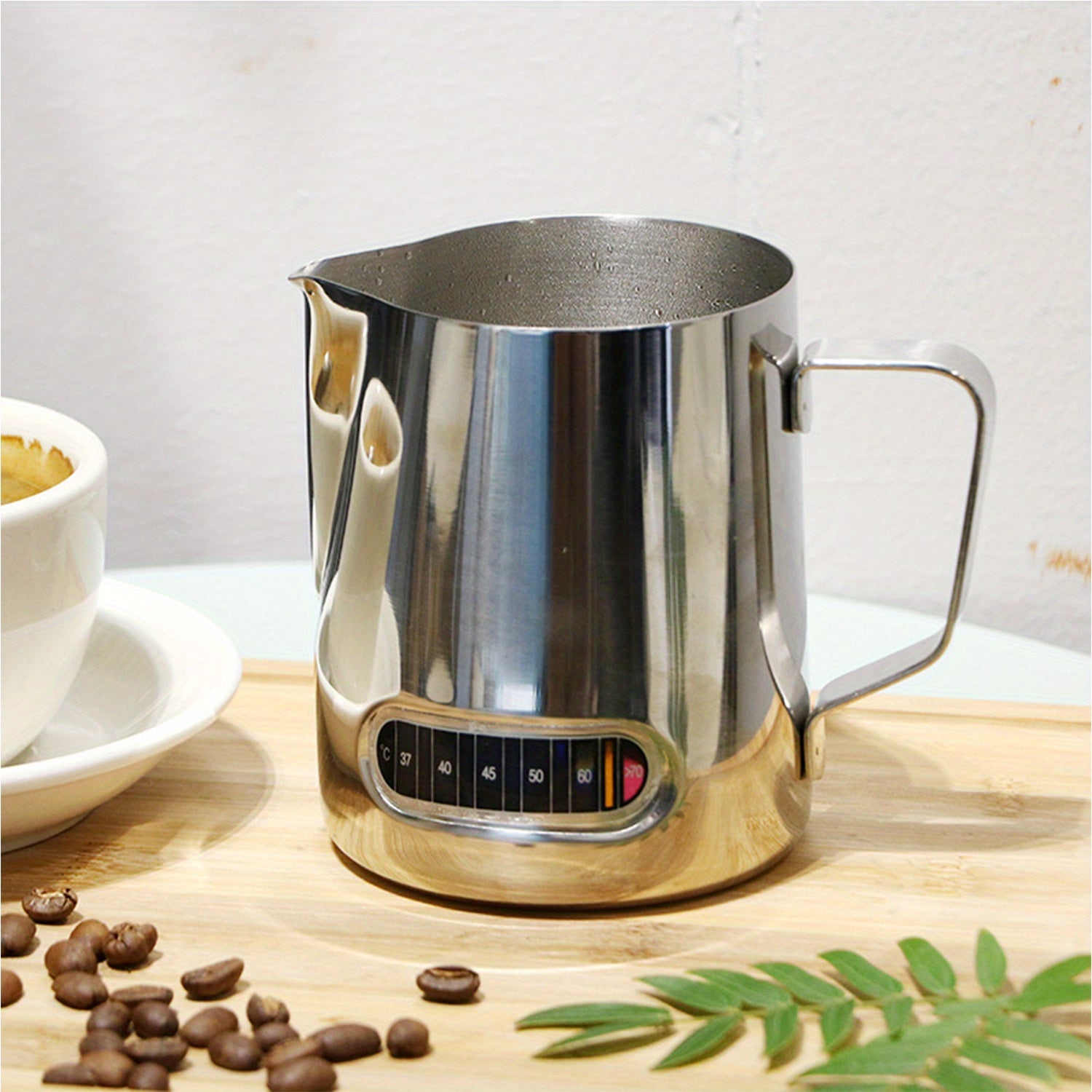 600ml Stainless Steel Milk Frothing Pitcher with Thermometer for Coffee Art