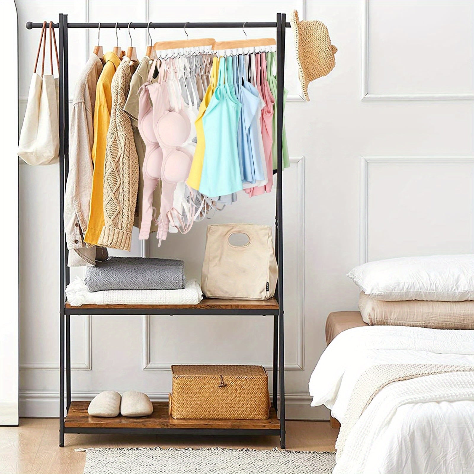 Perchero de madera con 20 ganchos para almacenamiento de ropa y accesorios