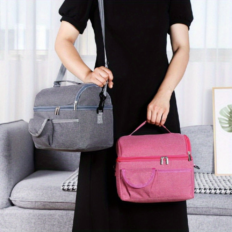 Bolsa de almuerzo de doble capa aislada con compartimento para botella, cierre a prueba de fugas