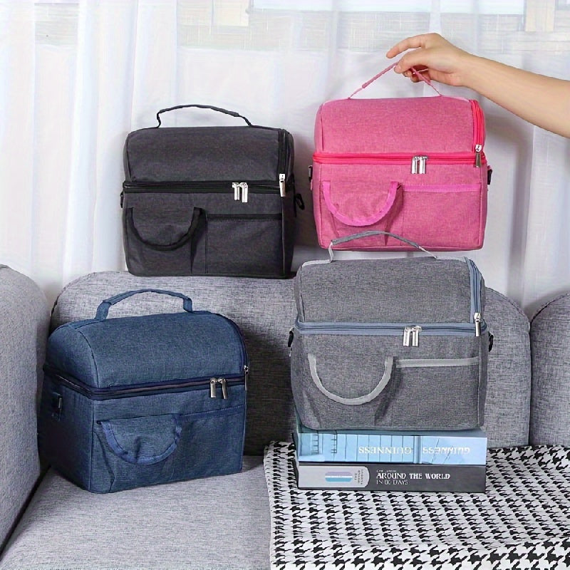 Bolsa de almuerzo de doble capa aislada con compartimento para botella, cierre a prueba de fugas