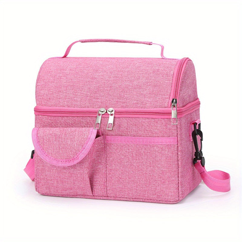 Bolsa de almuerzo de doble capa aislada con compartimento para botella, cierre a prueba de fugas
