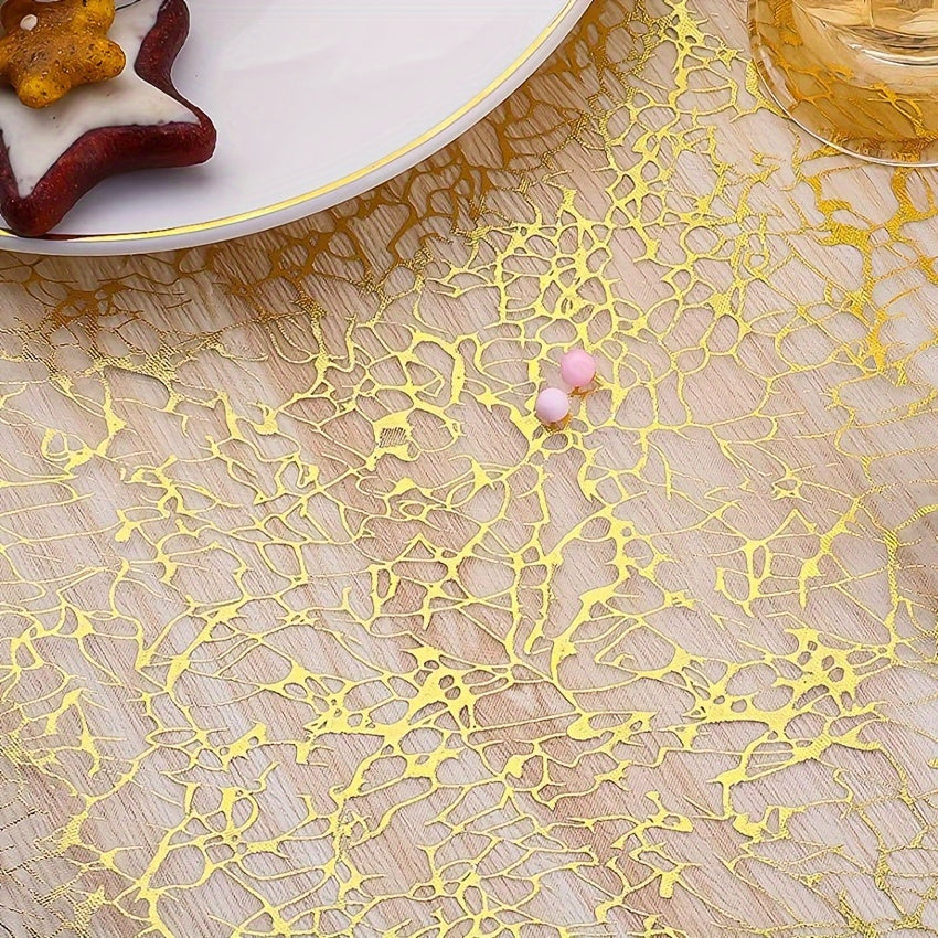 Gold Foil Table Runner with Metallic Mesh Design for Events