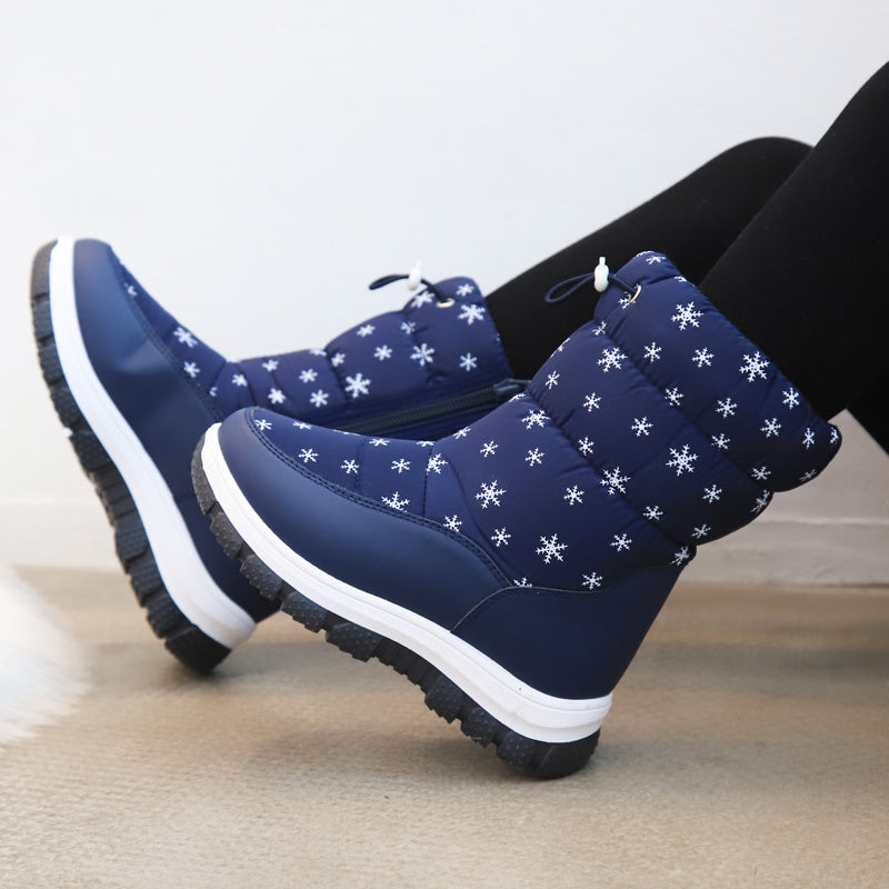 Kids Snow Boots for Boys and Girls Vintage Stripes Slip-On Round Toe Breathable Fabric Rubber Sole