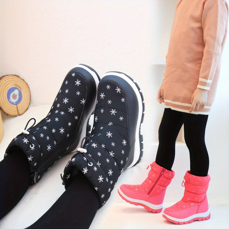 Kids Snow Boots for Boys and Girls Vintage Stripes Slip-On Round Toe Breathable Fabric Rubber Sole