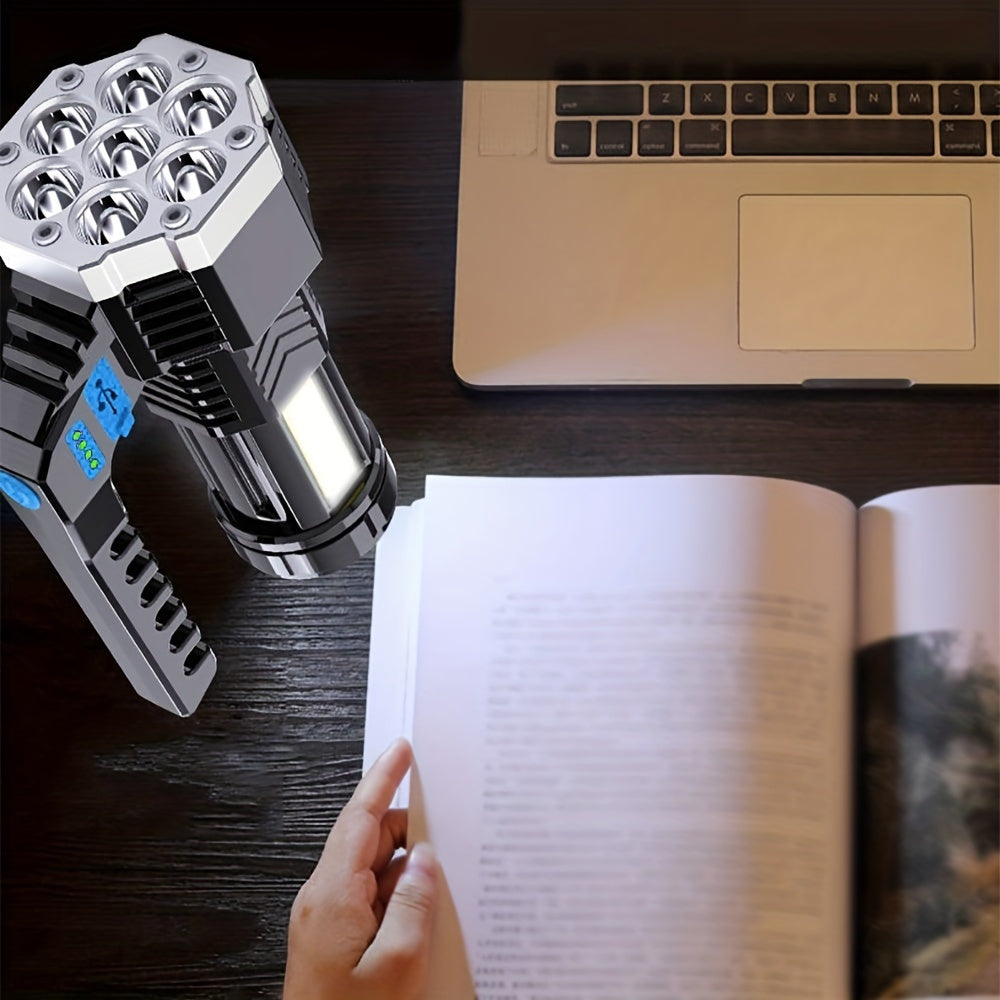 7 LED High Power Flashlight with USB Charging COB Side Light for Outdoor Activities