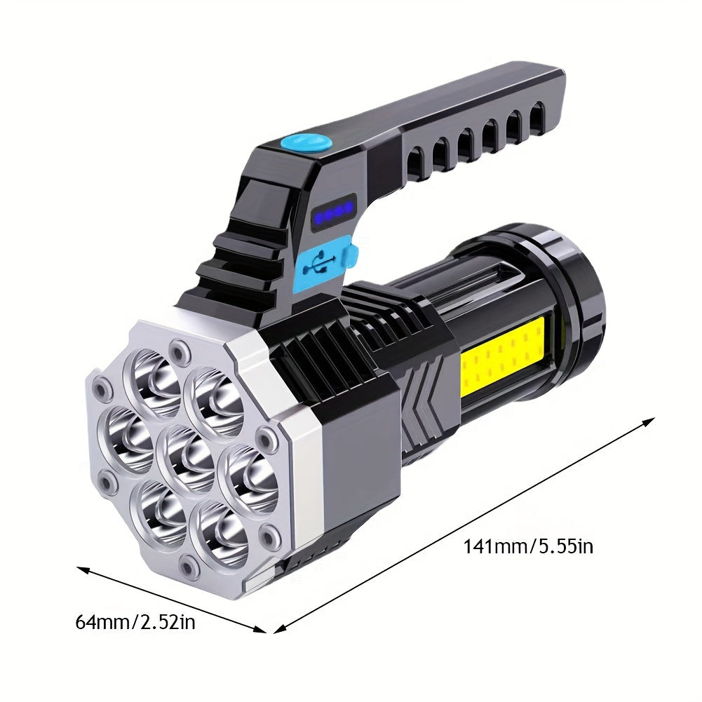 7 LED High Power Flashlight with USB Charging COB Side Light for Outdoor Activities