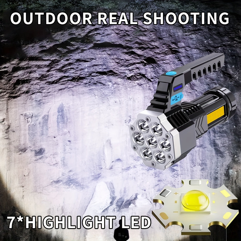 7 LED High Power Flashlight with USB Charging COB Side Light for Outdoor Activities