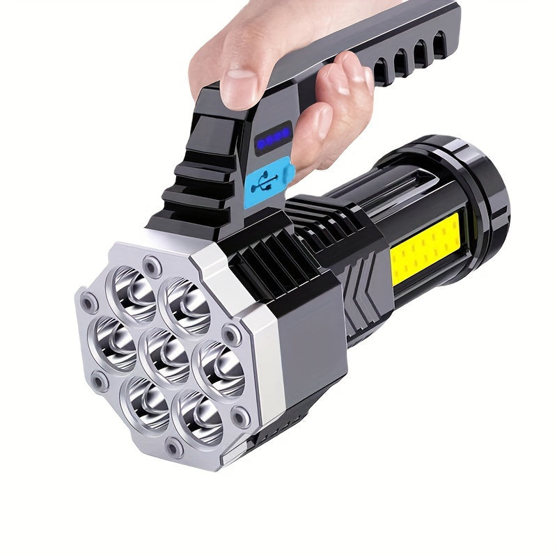 7 LED High Power Flashlight with USB Charging COB Side Light for Outdoor Activities