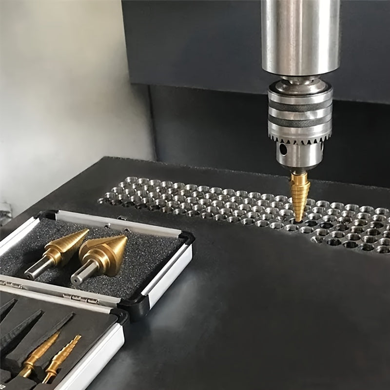 5pc Cobalt Step Drill Bit Set for Metal and Wood Drilling with Aluminum Case