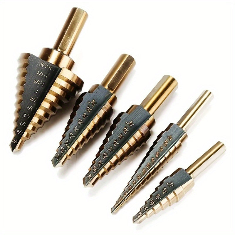 5pc Cobalt Step Drill Bit Set for Metal and Wood Drilling with Aluminum Case