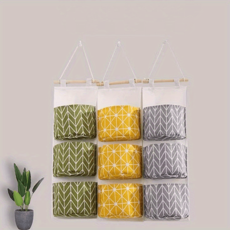 Bolsa de almacenamiento colgante de lino impermeable con organizador de 3 niveles para puerta para dormitorio, baño y cocina
