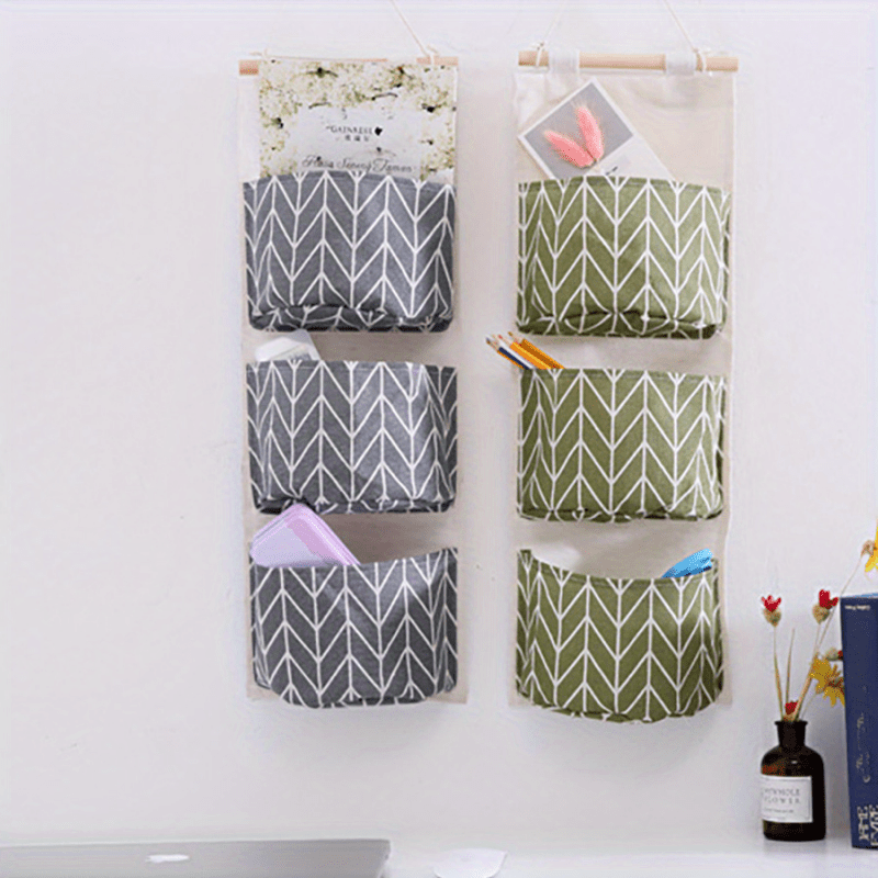 Bolsa de almacenamiento colgante de lino impermeable con organizador de 3 niveles para puerta para dormitorio, baño y cocina