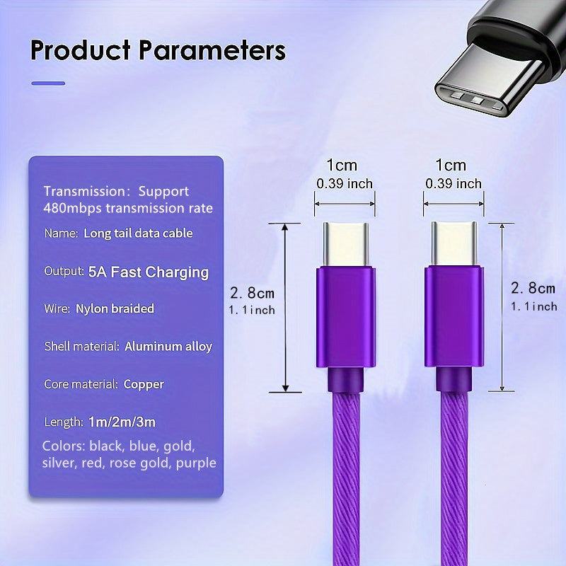 Fast Charging USB-C to Type-C Nylon Cable for Samsung MacBook iPad Xiaomi 60W