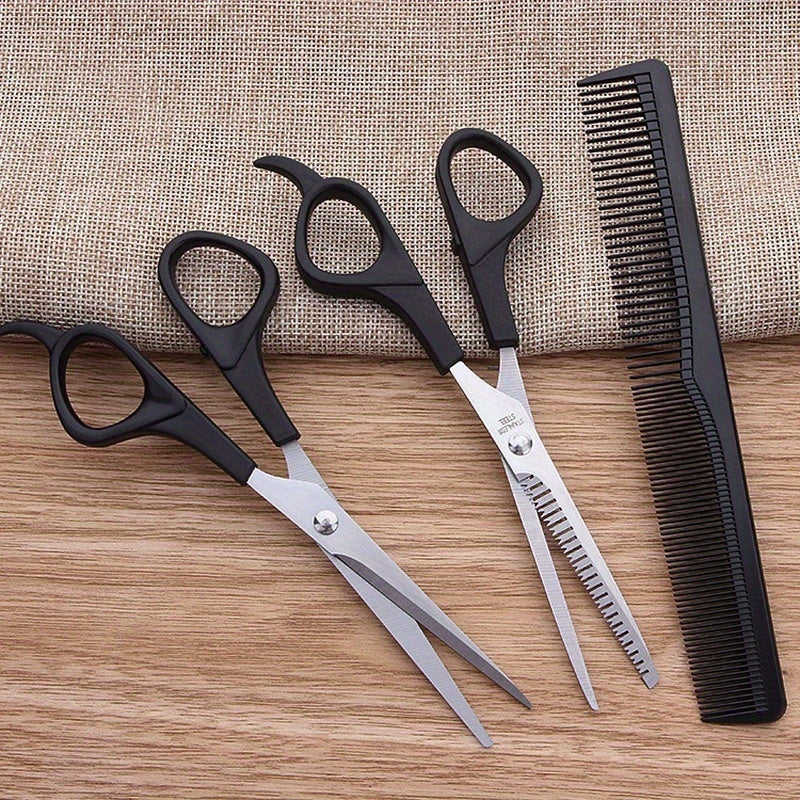 Hairdressing Scissors Set with 3 Comb Sets and Pet Hair Cutting Tools Black Stainless Steel