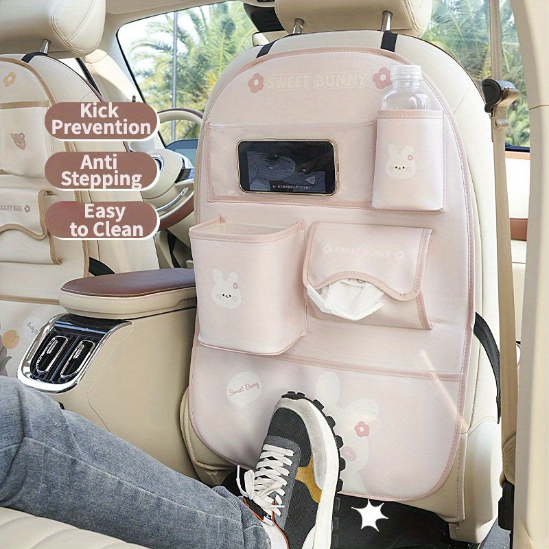Bolsa de almacenamiento trasera para asiento de coche con diseño de dibujos animados, organizador multifuncional con cojín