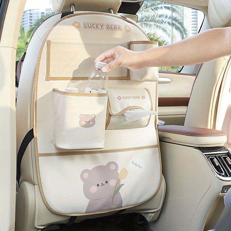 Bolsa de almacenamiento trasera para asiento de coche con diseño de dibujos animados, organizador multifuncional con cojín