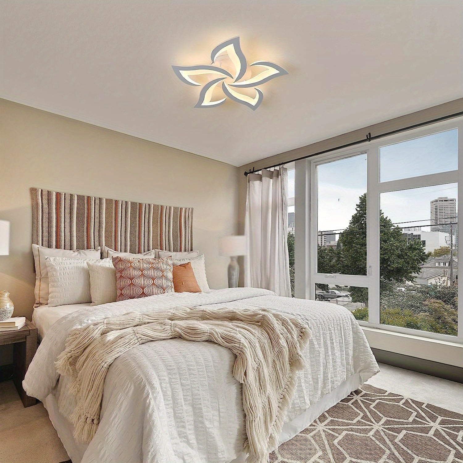 Zamonaviy petal dizayni bilan LED shift chirog'i, 60W, 4500 lumen, iliq oq 3000K, yog' bilan ishqalanadigan metall qoplama, qattiq simli, pagoda soyasi, plastik lampochka soyasi, 220V bir nechta xonalar uchun.