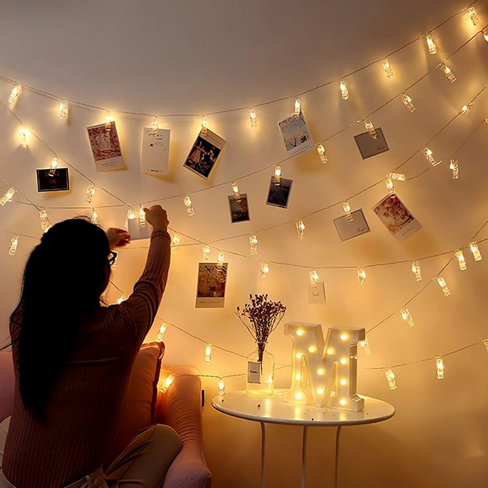 LED String Lights Battery Operated Warm White Photo Clip String Lights for Hanging Photos