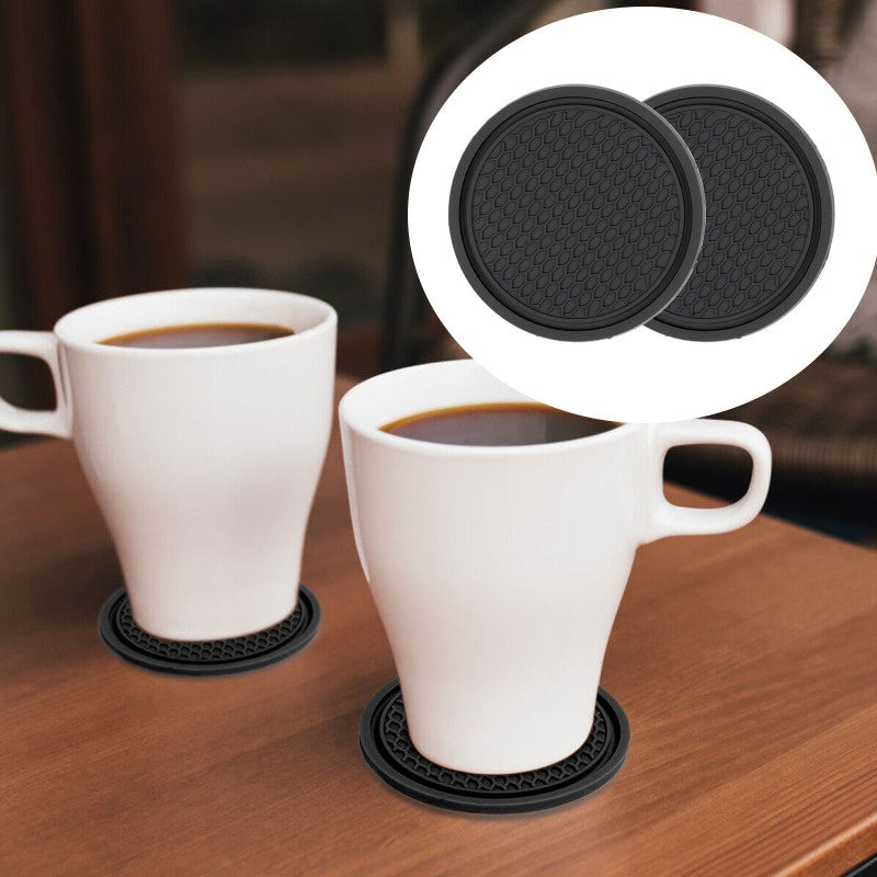2/4pcs Black Car Cup Holder Anti Slip Coasters Premium PVC Universal
