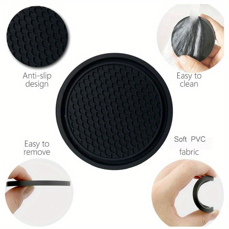 2/4pcs Black Car Cup Holder Anti Slip Coasters Premium PVC Universal