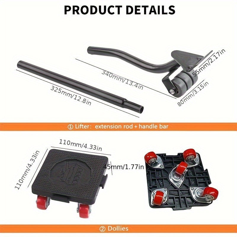 6 dona og'ir yuk ko'taruvchi mebel ko'taruvchi, 5 ta slayder, crowbar, 360° aylanish g'ildiraklari, 453.59 KG yuk ko'tarish qobiliyati, divanlar, shkaflar va muzlatgichlarni ko'chirish uchun ideal.