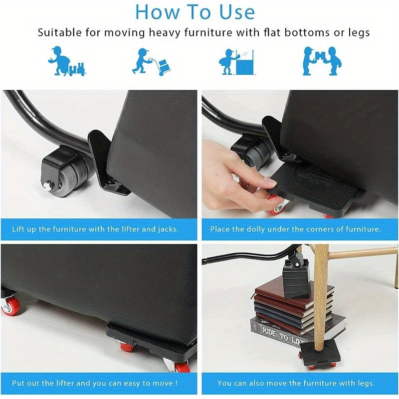 6 dona og'ir yuk ko'taruvchi mebel ko'taruvchi, 5 ta slayder, crowbar, 360° aylanish g'ildiraklari, 453.59 KG yuk ko'tarish qobiliyati, divanlar, shkaflar va muzlatgichlarni ko'chirish uchun ideal.